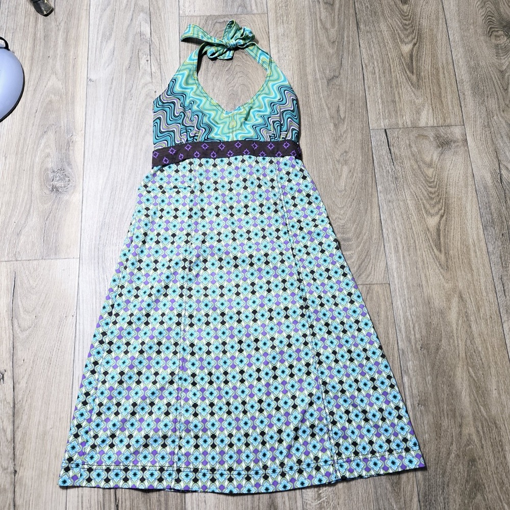 Athleta Travel Dress Womens Size 4 Teal‎ Pack Everywhere Smocked Halter Side Zip